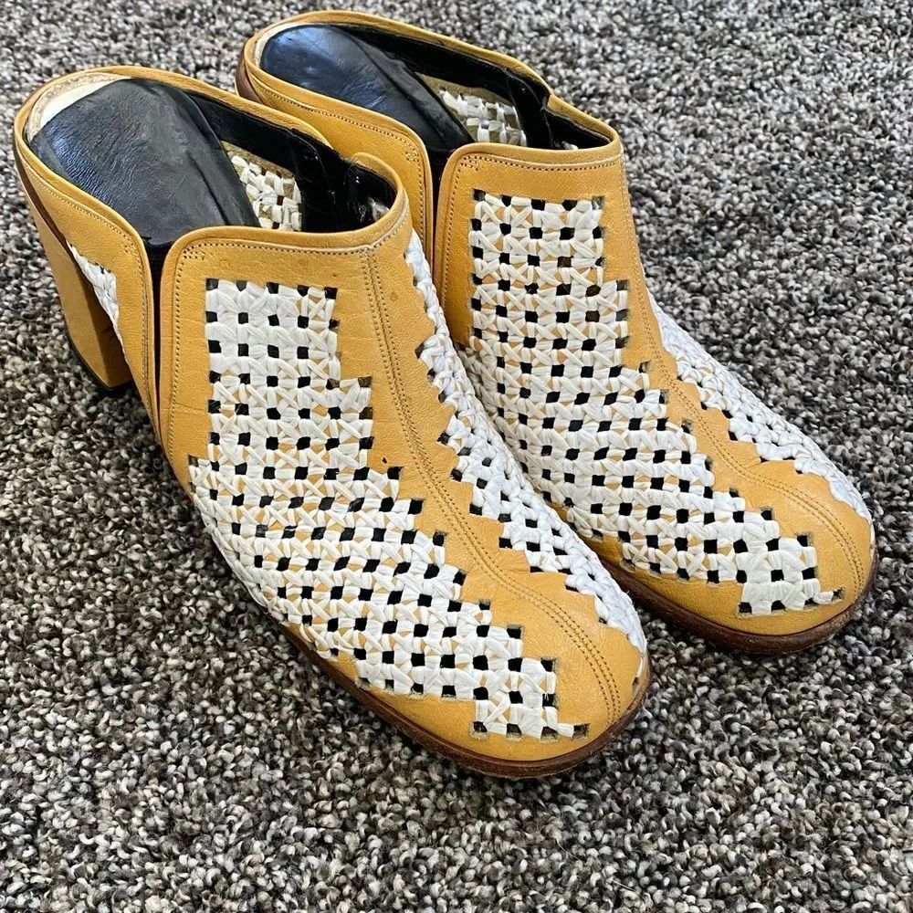 Famolare Elle Moda Yellow open weave design leather shoes Size 9 - Picture 7 of 11